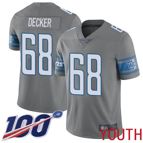 Detroit Lions Limited Steel Youth Taylor Decker Jersey NFL Football #68 100th Season Rush Vapor Untouchable